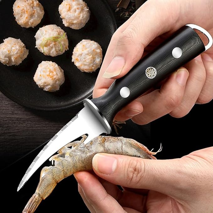 SHINEOFI Shrimp Line Cutter and Peeler with Wood Handle, Seafood Cleaning Tool for Deveining and Shelling Shrimp, Compact Specialty Kitchen Gadget for Home Cooking and Seafood Preparation