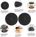2 Pack Silicone Coasters for Drinks-Black Spider Shape Coaster with Deep Tray Grooved Design, Washable Cup Coasters for Desk, Heat Resistant Non-Slip Plastic Coaster for Coffee Table, Wooden, Kitche