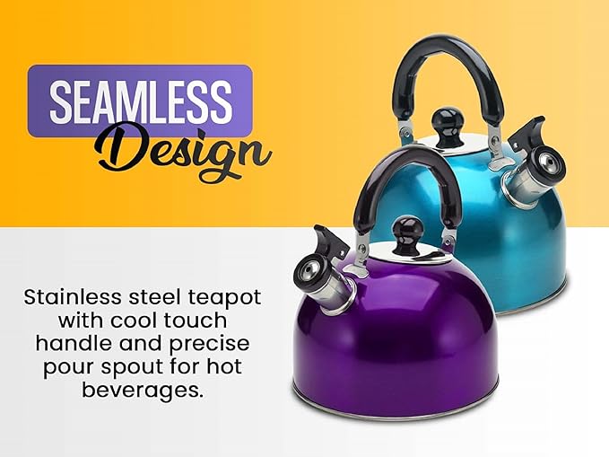 Stainless Steel Stovetop Whistling Tea Kettle 3 Liter (3-Quart) Classic Teapot with Ergonomic Handle, Works on Induction Cooktops-Gold 2407.