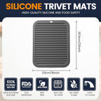 Silicone Trivet Mats 2 Heat Resistant Pot Holders Multipurpose Non-Slip Hot Pads for Kitchen Potholders, Drying mat, Jar Opener, Spoon Holder, Coaster.(Dim Grey)