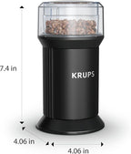 KRUPS Electric Blade Coffee Grinder 1.6 Oz, Adjustable Coarse to Fine for the Perfect Espresso, Grind Coffee Beans, Spices & Herbs, Removable Dishwasher Safe Bowl, Black
