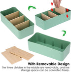 BSTKEY Seasoning Packet Organizer, Food Storage Organizer with Divided 4 Bamboo Wood Compartments, Green Plastic Storage Caddy for Pantry Cabinet, Kitchen Organization Bin for Snacks Spice Packets