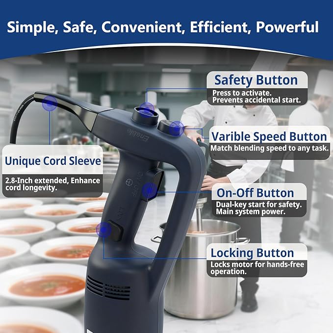 VONCI 350W Commercial Immersion Blender, Light Duty Hand Blender, Variable Speed 6000-20000RPM, 12" Detachable Shaft.