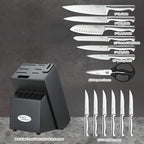 Marco Almond® Knife Set with Block KYA28, 14 Pieces Stainless Steel Chef Cutlery Kitchen Knives Block Set with Built-in Sharpener
