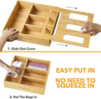 SpaceAid Bag Storage Organizer for Kitchen Drawer, Bamboo Organizer, Compatible with Gallon, Quart, Sandwich and Snack Variety Size Bag (1 Box 4 Slots), 2.5" High