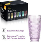 CREATIVELAND Highball Beverage Glasses Set of 6 Romantic Colored Thick & Heavy Base Big Capacity 14.87oz|440ml, Drinking Glass Tumblers for Iced Tea, Water, Soda & Juice and Cocktails (Purple)