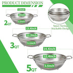 Colander Set of 3, Stainless Steel Micro-Perforated Colanders Strainers for Draining Rinsing Washing, Ideal for Pasta Vegetables Fruits, Heavy Duty & Dishwasher Safe