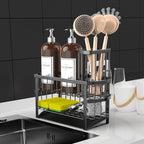 Kitchen Sink Organizer Caddy, 2 Tier Sink Caddy Organizer with High Brush Holder, Rust-Proof Countertop Rack (Black 10.6 * 4.3 * 5.7") for Kitchen Accessories & Dish Brushes