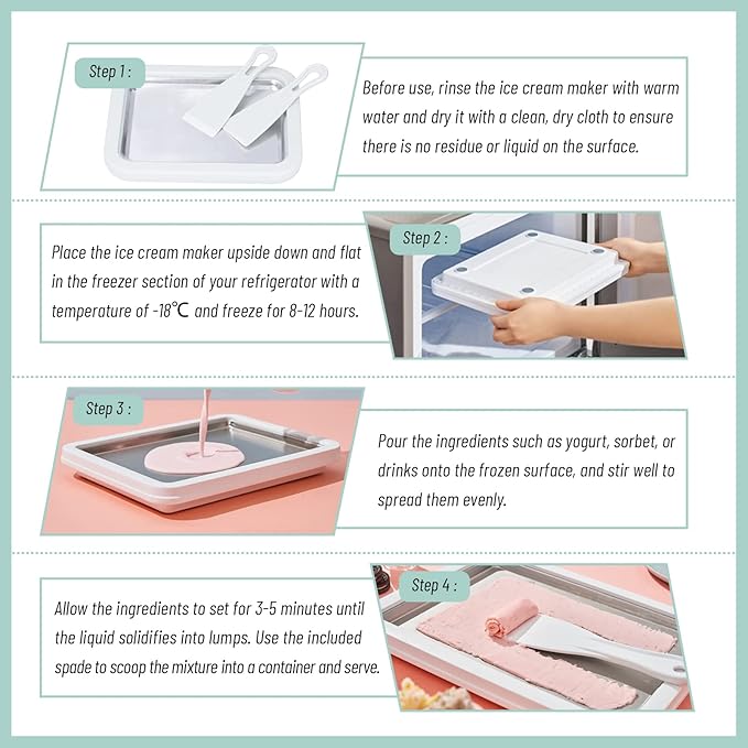 Rolled Ice Cream Maker, Instant Ice Cream Maker, Instant Gelato Pan/Roll, Homemade DIY for Fun Parent-Child Activities Families Mint Green