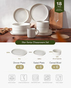 Famiware Star Plates and Bowls Sets, Modern Stoneware Dinnerware Sets for 6, 18-Piece Kitchen Dish Set - Chip and Scratch Resistant, Microwave and Dishwasher Safe Tableware, Matte White