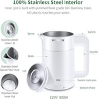0.6L Small Electric Kettles Stainless Steel, Travel Mini Hot Water Boiler Heater, Double Wall Cool Touch Portable Teapot, Auto Shut-Off & Boil-Dry Protection, 120V/800W, 2 Year Warranty (white)