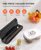 Vacuum Sealer Machine 75KPa Food with 6-in-1 Dry/Moist Modes & Digital Timer, Compact Lightweight Design, Built-in Cutter + 10 Bags (Black Silver)