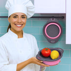 Pink Round Silicone Colander Collapsible – Foldable Kitchen Strainer Small Collapsible Colander Pink with Plastic Handles for Draining Vegetable and Fruit Round Silicone Kitchen Strainer for Pasta