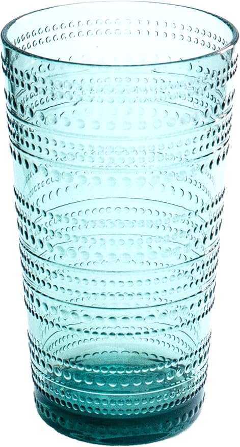 Beaded 16 oz Durable Acrylic Jumbo Drinking Glasses, Shatter-Resistant and Dishwasher-Safe Indoor/Outdoor Drinkware for Water, Iced Tea, Juice, and Cocktails - Sea Green - Set of 6