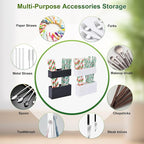 Adjustable 2-Part Acrylic Straw Holder for Cabinet Doors (2 Pack), Reusable Straw Organizer with Ultra-Sticky Adhesive, Small Kitchen Accessories Container (Black and White)