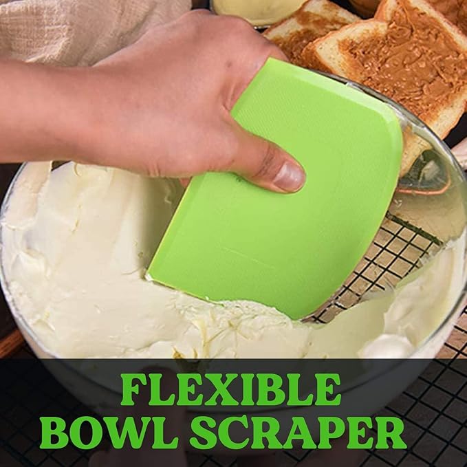 SURDOCA Dough Scraper Bench Scraper - 3P 8.3x5.5" Plastic Flexible Bowl Scraper, Sharp Edge & Angles Cake Scraper. Non-Slip Bakeware Decorating Tools Sculpting & Modeling Tools - Pink+Green+Pink