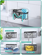 HapiRm Multifunctional Sponge Holder with Unique M-Shaped, Two Installation Methods Kitchen Sink Organizer, Rustproof Stainless Steel Sink Caddy -Black（2-Pack）
