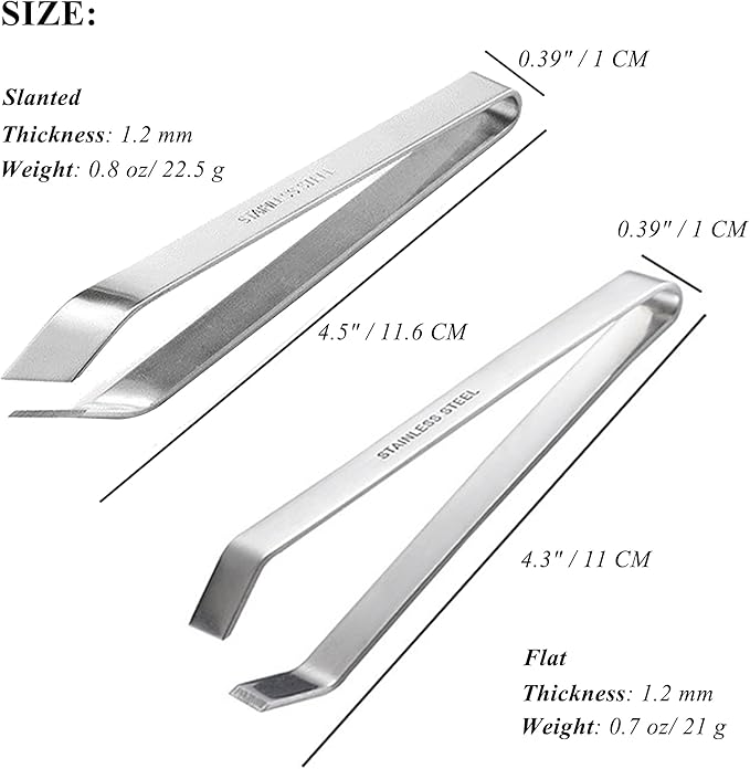 2 PCS Fish Bone Tweezers Kitchen Slanted and Flat Tweezers Set Fish Bone Pliers Suitable for Salmon and Sea Bass Deboning and Kitchen Meat Hair Cleaning Tool Silver, 4.3" and 4.5", LXLVOUEG