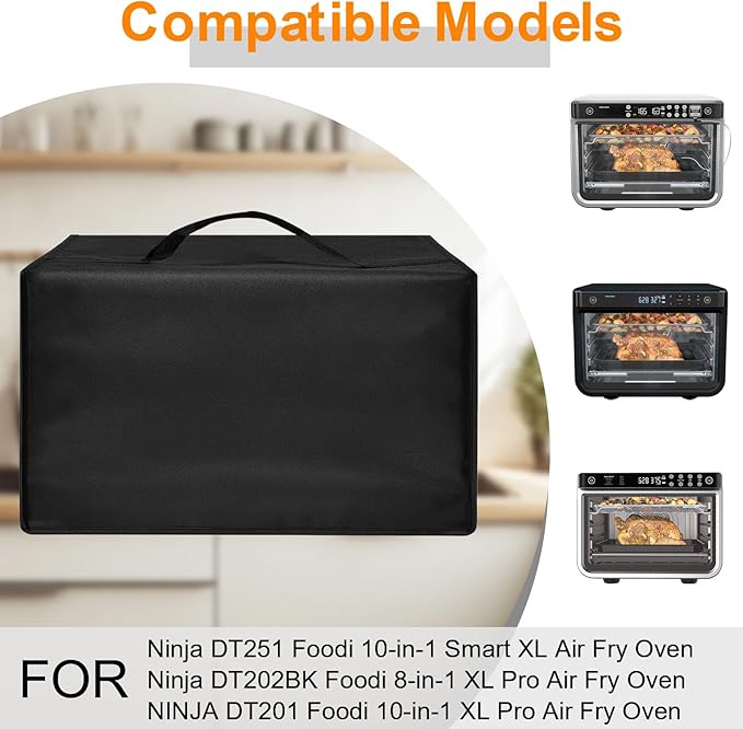 Heavy Duty Toaster Oven Air Fryer Cover for Ninja Foodi DT201/DT251/DT501/DT551,16.94"Dx20.09"Wx13.40"H, 600D Heat-Resistant Oxford w/Aluminum Foil, Waterproof Dustproof Countertop Oven Cover