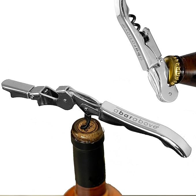 A Bar Above Manual Wine Bottle Opener and Corkscrew Wine Key with Foil Cutter and Bottle Cap Remover, Professional Waiters Corkscrew for Servers, Bartenders, and Home Use