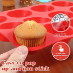 3 Pcs Silicone Muffin Pan Set, Silicone Muffin Pans for Baking Red 24/12/6 Cups Mini/Regular/Large Non-Stick Cupcake Pan for Kitchens, Restaurants, Bakeries