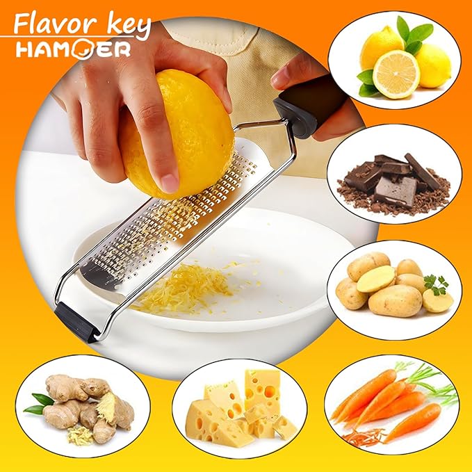 Grater Zester for Cheese Chocolate Lemon Fruit Ginger Multi-Tool Set Ergonomic Non-Slip Handle (Two Tools)…