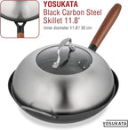 YOSUKATA Wok Lid 11.4 In - Premium Stainless Wok Cover with Tempered Glass Insert Steam Holes and Ergonomic Handle - Durable Wok Accessories - Dishwasher-Safe Lid for 11.8-In Wok - Chees Melting Dome