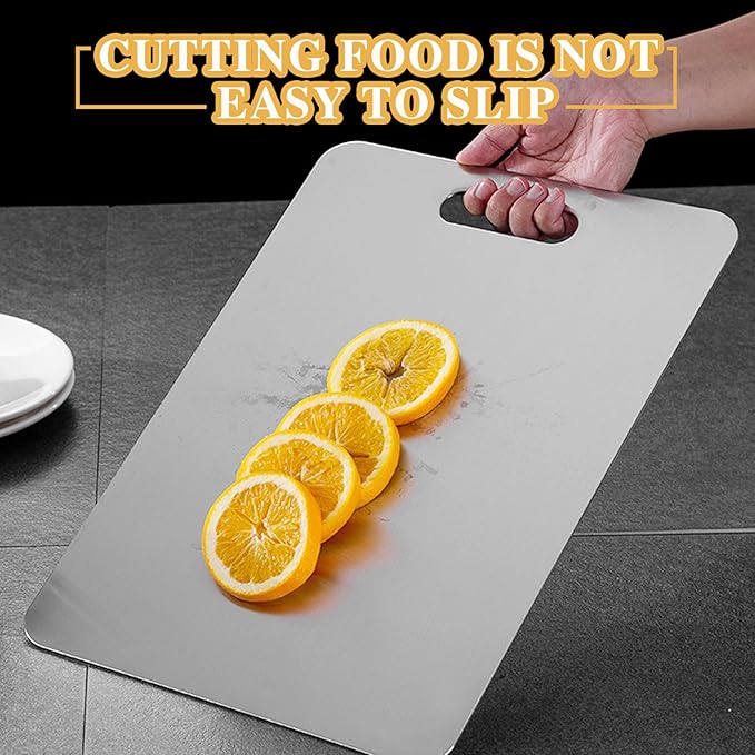 Titanium Cutting Board, Set of 3 Titanium Cutting Boards for Kitchen, Double Sided Titanium Cutting Mat, Non Stick Stainless Steel Cutting Board for Meat, Bread, Vegetable, Fruit