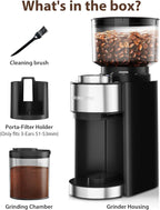 Aromaster Conical Burr Coffee Grinder with 25 Grind Settings,Adjustable 2-12 Cups Timer,Coffee Bean Grinder,3-Ear Portafilter Holder, Anti-static Design,Cleaning Brush Included,Black