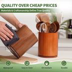 Wooden Utensil Holder, 360°Rotating 7.3'' Large Utensil Holder for Kitchen Counter, Kitchen Utensil Organizer, Utensil Crock, Farmhouse Kitchens Countertop Decor, Cherry-finish