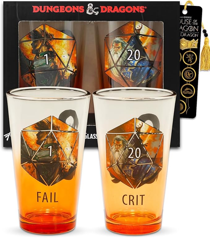 Dungeons and Dragons Glassware for Adults - Bundle with 2 Pack 16 Oz Drinking Glasses Plus More | Dungeons and Dragons Collectible Drinkware