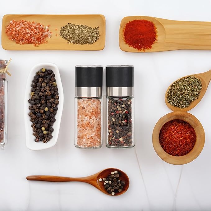 Salt and Pepper Grinder Set - Spice Shakers with Adjustable Coarseness for Kitchen Seasoning (1.7 inches x 5.1 inches)
