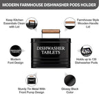 Calindiana Modern Farmhouse Metal Dishwasher Pods Container Holder with Lid for Kitchen Organization and Storage, Kitchen Essentials Decor Accessories, Black