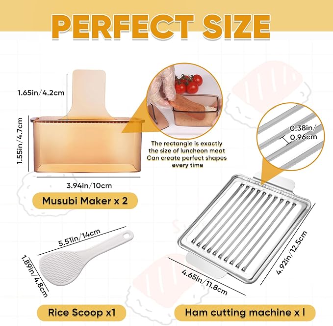 Musubi Press Mold Kit, 2 Pack Clear Musubi Maker with Stainless Steel 304 Luncheon Meat Slicer for SPAM (Champagne)