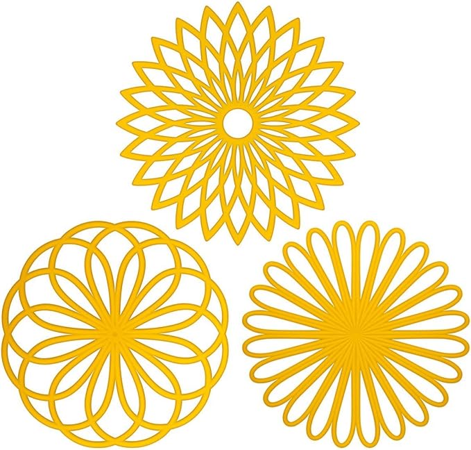 ME.FAN Silicone Trivet Mat - Kitchen Hot Pads for Pots & Dish - Insulated Teapot Trivet - Flexible, Durable, Non-Slip Large Coasters 3 Set Yellow