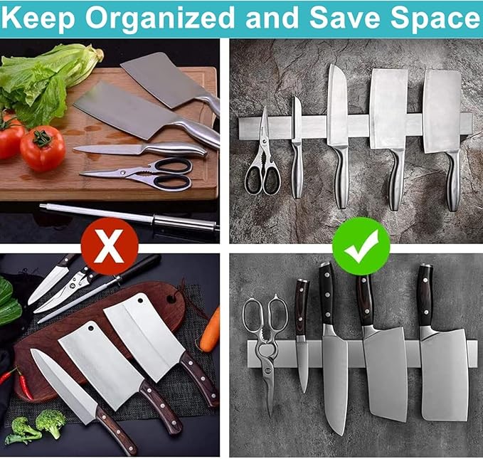 Magnetic Knife Holder for Wall 18 Inch Knife Magnetic Strip Refrigerator Knife Magnet Bar Wall Mount Knife Rack for RV Kitchen Utensil Holder Metal Tool Holder Knife Block for Kitchen Organization