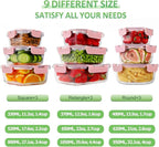 HOMBERKING Glass Food Storage Containers with Lids, [18 Piece] Glass Meal Prep Containers, Airtight Lunch Bento Boxes, BPA-Free & Leak Proof (9 lids & 9 Containers) - Pink