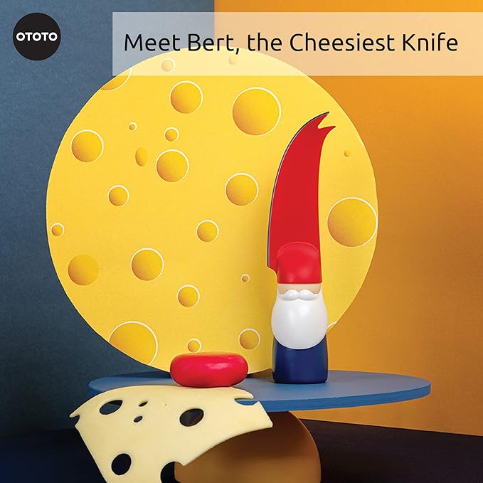 OTOTO Bert Cheese Knife, Gnome-Themed Multifunctional Knife for Cheese, Fruits, and Veggies, Cute Kitchen Accessories, BPA-Free Kitchen Gadget, Funny Gadgets, Gnomes Gifts for Women