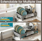 Large Expandable Dish Drying Rack, Dish Racks for Kitchen Counter, Space Saving & Rust Resistant Dish Drainer with Removable Drainboard & Utensil Holder, Adjustable Length 16.4 to 24.4 Inches