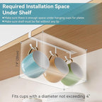 ECROCY Coffee Mug Holder Under Cabinet, 3pcs Coffee Cup Holder Only Fits Flat Shelf Without Any Lip, Clip-On Mug Hooks No Drilling Free Damage