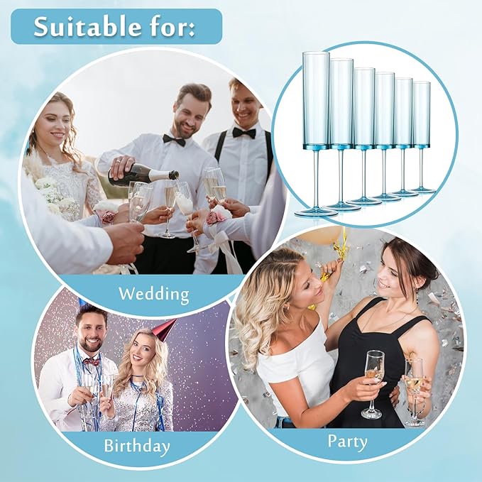 24 Pack Acrylic Blue Champagne Glasses 5.4 OZ Cocktail Glasses Classy Champagne Flutes Blue Wedding Toasting Glasses Wedding Table Decorations Bachelorette Parties Bridal Shower Decorations
