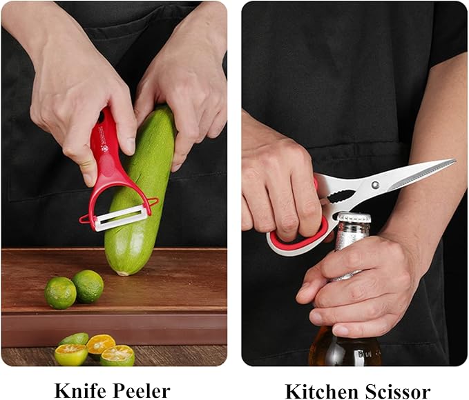 Kitchen Knife Set, 9-Piece Red Kitchen Knife Set with Acrylic Block, Non Stick Sharp High Carbon Stainless Steel Knife Set for Kitchen Cutting Meat Slicing Chopping Kitchen Women Gifts