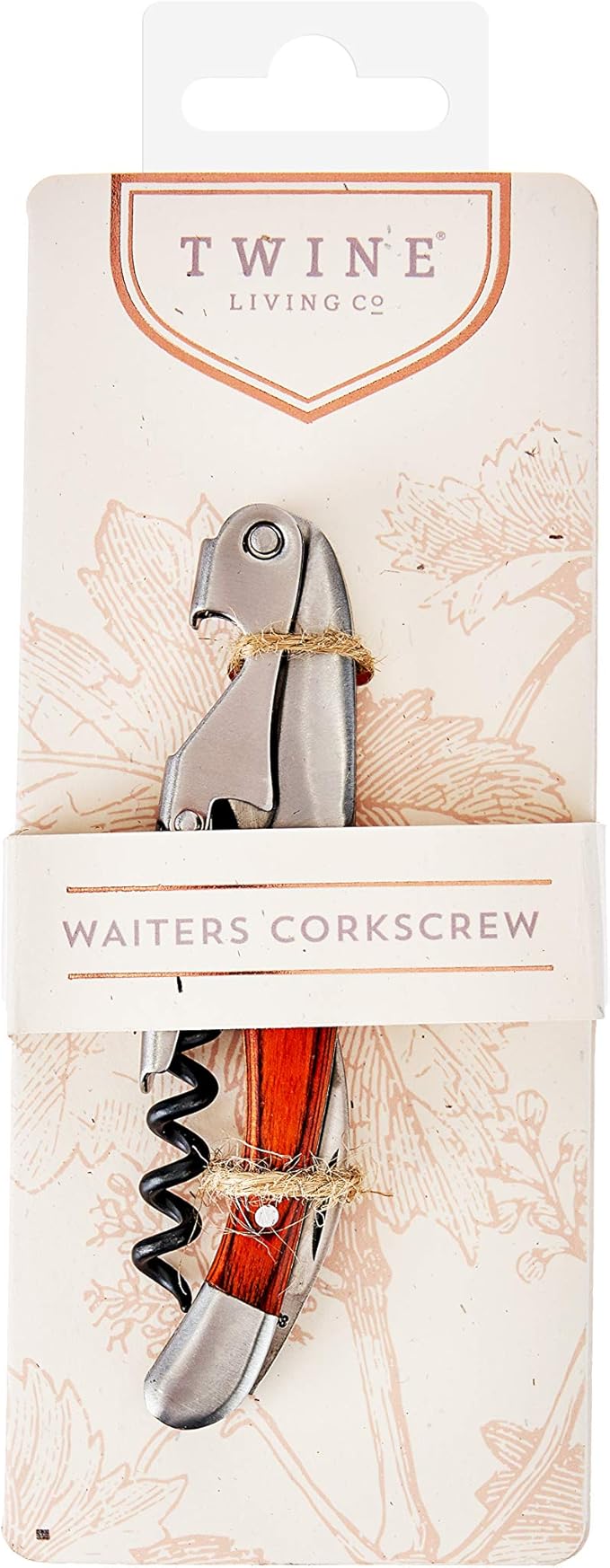 Twine Double Hinged Waiters Corkscrew Wine Opener with Built-in Bottle Opener and Foil Cutter, Durable Stainless Steel with Wood Handle, Home Bar, Kitchen, Travel, Gifts for Wine Lovers, Set of 1