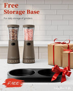 Electric Salt and Pepper Grinder Set with Storage Base, Stainless Steel Rechargeable Salt and Pepper Grinder Set with 4.5 oz Large Capacity, 1.8" Wide Mouth, Adjustable Coarseness, Ideal for Kitchen