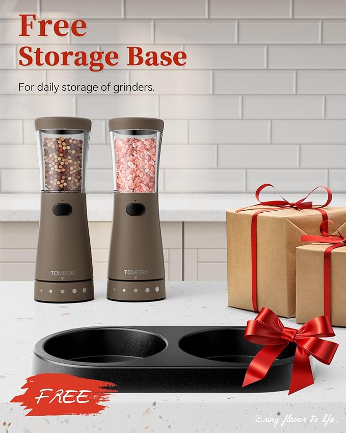 Electric Salt and Pepper Grinder Set with Storage Base, Stainless Steel Rechargeable Salt and Pepper Grinder Set with 4.5 oz Large Capacity, 1.8" Wide Mouth, Adjustable Coarseness, Ideal for Kitchen