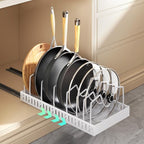 Lozovin Pull Out Pots and Pans Organizer Under Cabinet, Sliding Lid Holder and Pan Rack in Kitchen, Slide Out inside Cabinet Storage for Pot Lid, Bakeware, Dishes, 8 Adjustable Dividers, 1 Pack White