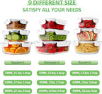 HOMBERKING Glass Food Storage Containers with Lids, [18 Piece] Meal Prep Containers, Airtight Lunch Bento Boxes (9 lids & 9 Containers) - White