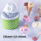 Euro Cuisine Ice Cream, Sorbet & Frozen Yogurt Maker, Homemade Gelato & Soft Serve Kids Ice Cream Maker Machine with 4 Glass Cups - Double-Insulated Freezer Bowl, Mixing Paddle, Lid - 1.5 Quart