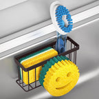 Sponge Holder Smiley Face,Sink Caddy for kitchen Sink, Kitchen Organizer Sponge Holder with 2 PCS Suction Cups/1 PCS Adhesive Strips,Designed for Sponge,Soap,Dish brush,Scrubber-Bronze