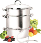 Cook N Home Basics Canning Juice Steamer Extractor With water/cooking pan, juice pan, strainer/loading pan, lid, and hose with clamp , 11-Quart, Mirror Satin, Stainless Steel